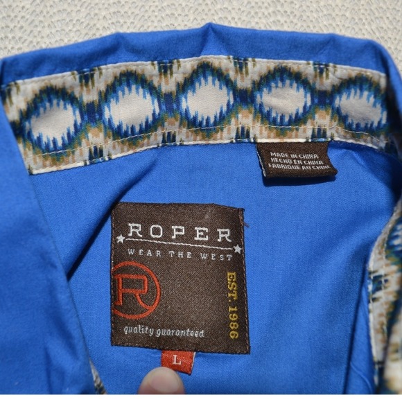 Roper Men's Blue Western Button Up Shirt Contrast Stitch Long Sleeve Cowboy Yoke - Picture 5 of 6